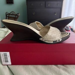 Iconic Ferragamo wedge gold with display box